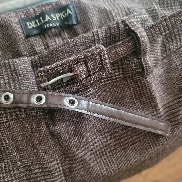 Della Spiga Checkered Wide Leg Dress Trouser Pants in Brown - Picture 11 of 13